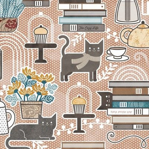 Cozy Cat Cafe Sienna Small- Hygge Autumn Cats- Small Scale- Face Mask- Fall