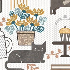 Cozy Cat Cafe White Medium- Hygge Autumn Cats