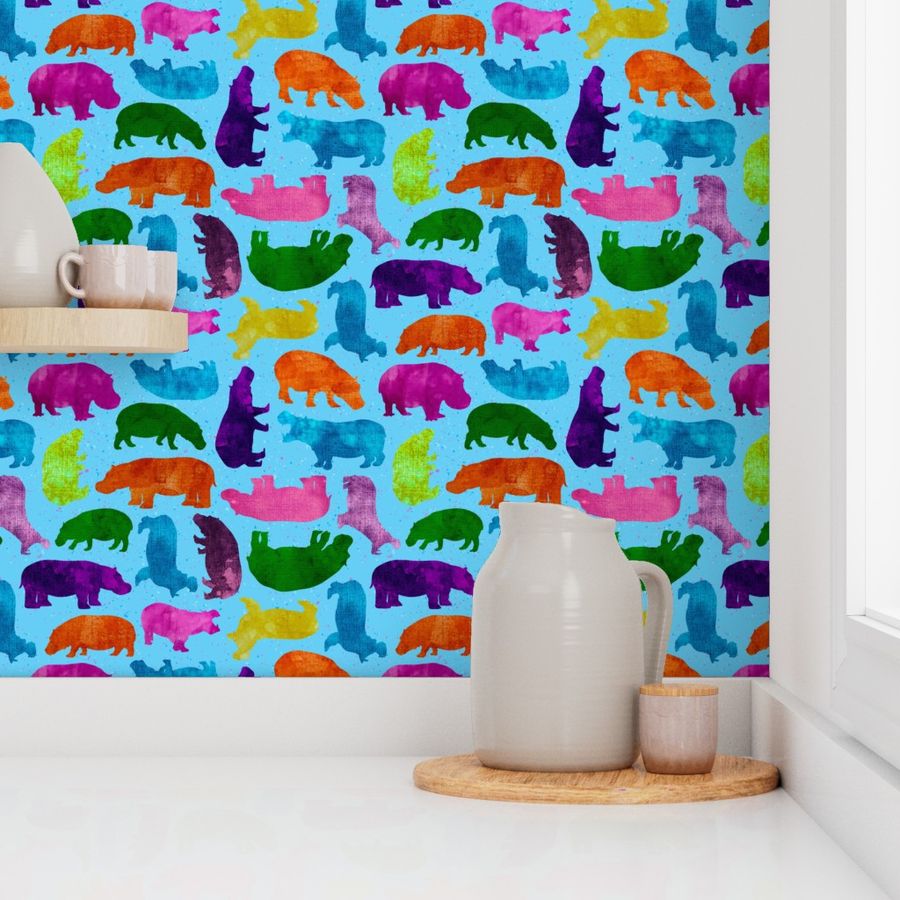 Colorful Happy Hippo Silhouettes