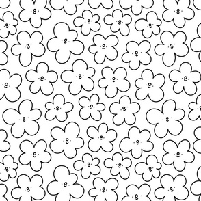 Simple fun outline doodle flowers pattern