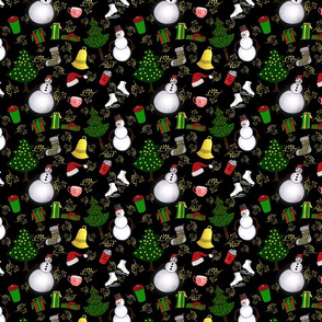 Holiday Doodles on Black Fabric
