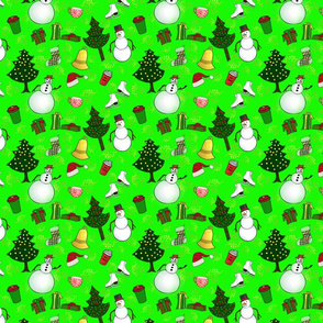 Holiday Doodles on Bright Green Fabric