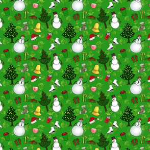 Holiday Doodles on Green Fabric