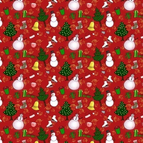 Holiday Doodles on Deep Red Fabric