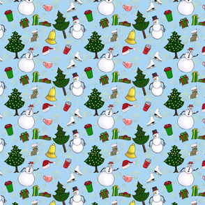 Holiday Doodles on Light Blue Fabric