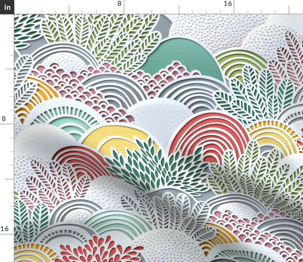 Paper Garden Multi Color Large Scale- Spring- Summer- Home Decor-- Jumbo Scale Botanical Wallpaper- Floral