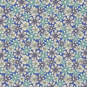 Doodle flowers on a blue  background