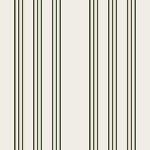 chive green on cream grain sack french country farmhouse ticking nine stripe