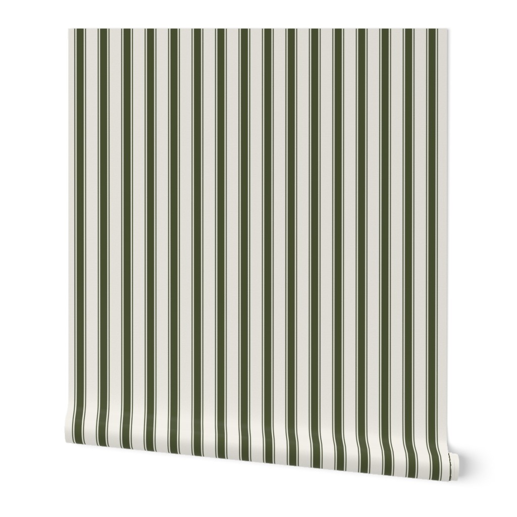 chive green on cream grain sack french country farmhouse ticking three stripe