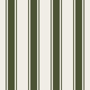 chive green on cream grain sack french country farmhouse ticking three stripe