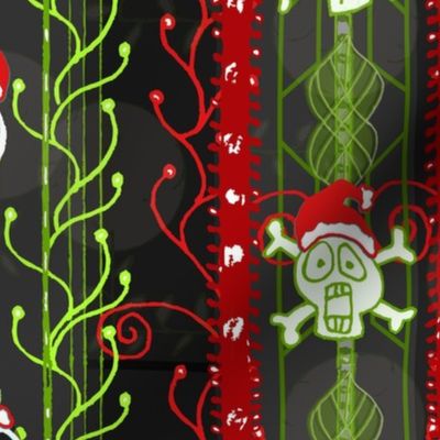 Santa Shock Vines O' Death -- Creepy Gothic Christmas Skull -- Spooky Gothic Creepmas -- Red and Green Christmas Skull -- 26.61in x 24.00in repeat -- 150dpi (Full Scale)