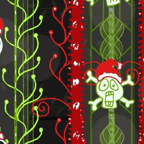 Santa Shock Vines O' Death -- Creepy Gothic Christmas Skull -- Spooky Gothic Creepmas -- Red and Green Christmas Skull -- 26.61in x 24.00in repeat -- 150dpi (Full Scale)