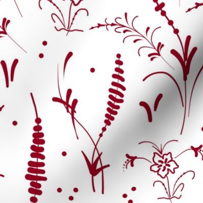 Oriental Ink Motif - rich ruby red on white, medium 