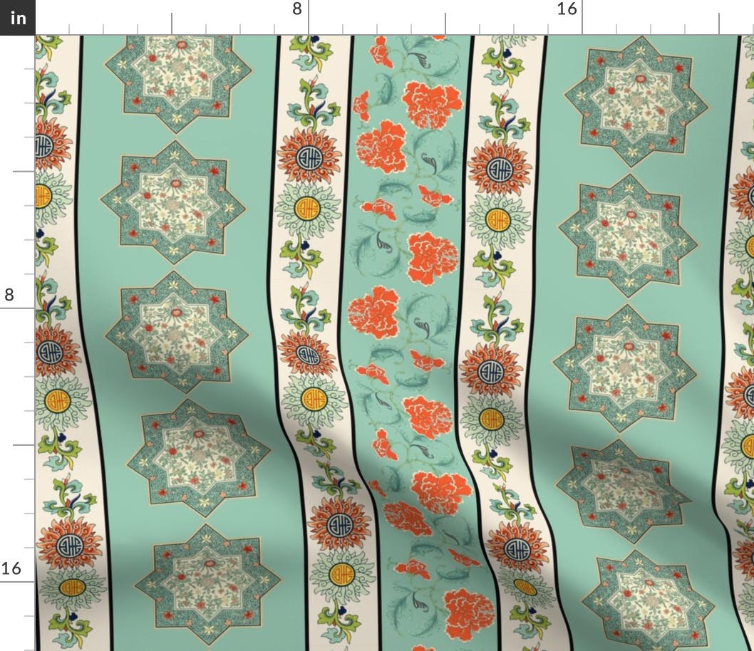 CHINOISERIE STRIPE - EASTERN STAR MATCHING (CELADON)