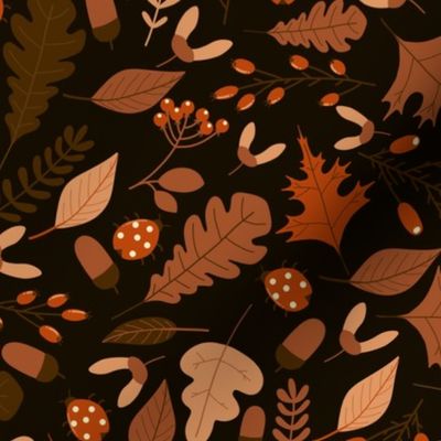 Autumn Leaves and Ladybugs Pattern Dark