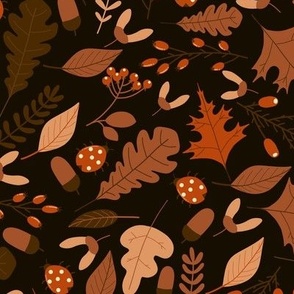 Autumn Leaves and Ladybugs Pattern Dark