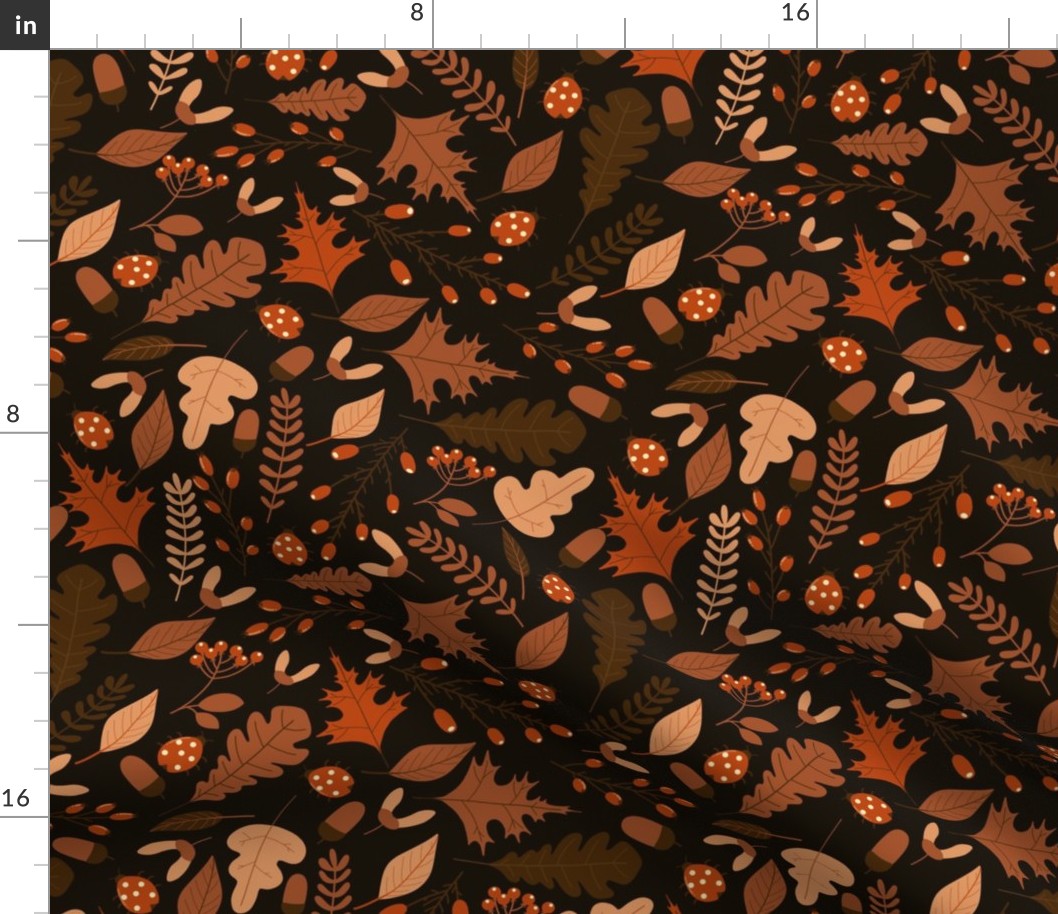 Autumn Leaves and Ladybugs Pattern Dark
