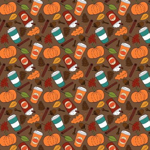 Pumpkin Spice Latte Coffee Pattern on Brown