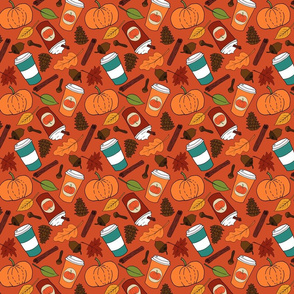 Pumpkin Spice Latte Coffee Pattern on Orange