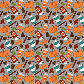 Pumpkin Spice Latte Coffee Pattern on Gray