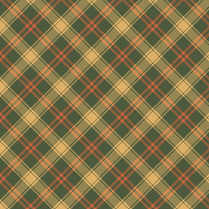 Muted Green and Gold Fall Diagonal Plaid