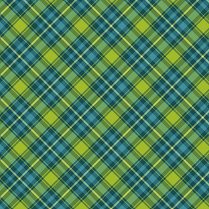 Lime Green and Navy Blue Diagonal Plaid