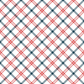 Red White and Navy Blue Diagonal Plaid
