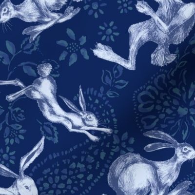 Rabbit Hare Paisley - dark blue - large -