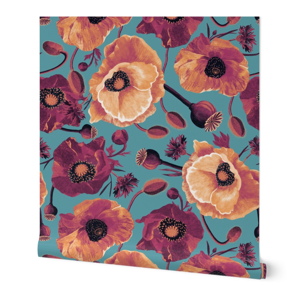 Poppies turquoise- medium