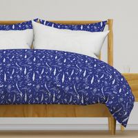 Oriental Ink Motif - white on blue, medium 