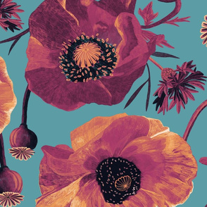 Poppies  turquoise - large