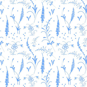Oriental Ink Motif - cornflower blue on white, medium 