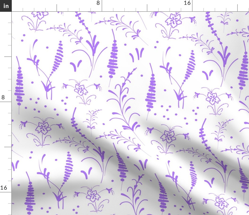 Oriental Ink Motif - lavender purple on white, medium 