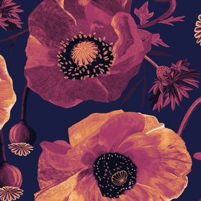 Poppies orange - dark - large