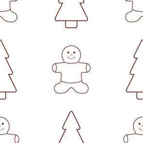 White trees and gingerbread men outline on red