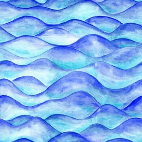 Blue watercolor sea waves.