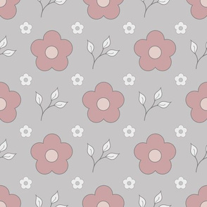 Pink and white floral on light grey