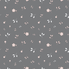 Flowers and leaves random pattern on dark grey