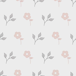 Pink flowers and grey leaves linear pattern