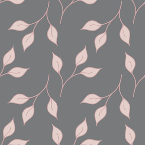 Pink leaves on grey pattern