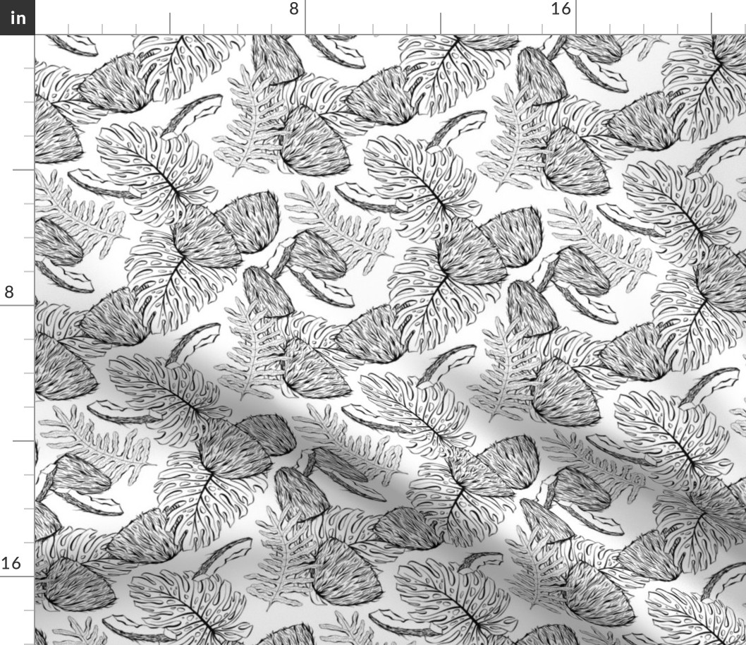 Black and White Tropical Coconut Graphic Seamless Vector Pattern