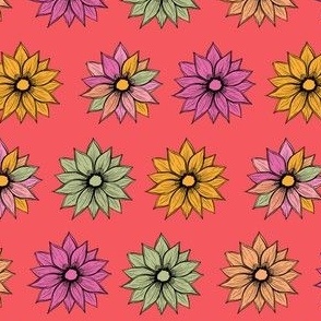 Bright Pink Sunflowers Seamless Pattern