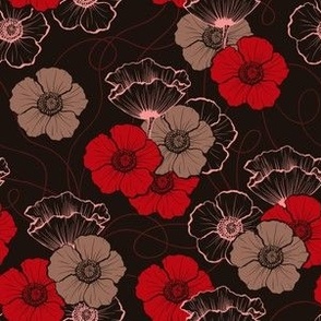 Romantic Flowers on Dark Background Seamless Pattern