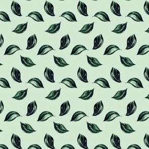 Small Green Leaves, Cute Watercolor Pattern