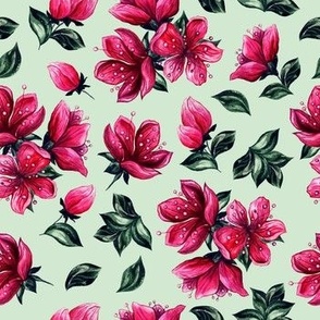 Vintage Watercolor Plum Blossom, Seamless Pattern