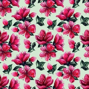 Pink Apple Flowers Seamless Pattern on Green 