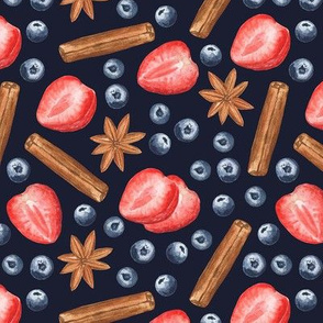 Berries and spices (on dark blue)