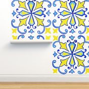 Azulejos Tiles with Rhombus - Watercolor Handdrawn Art