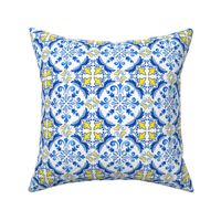 Yellow and Blue Contrast Ornamental Azulejo Tiles Seamless Pattern 