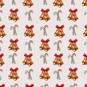 Christmas Bells and Candy Cane Vector Seamless Pattern